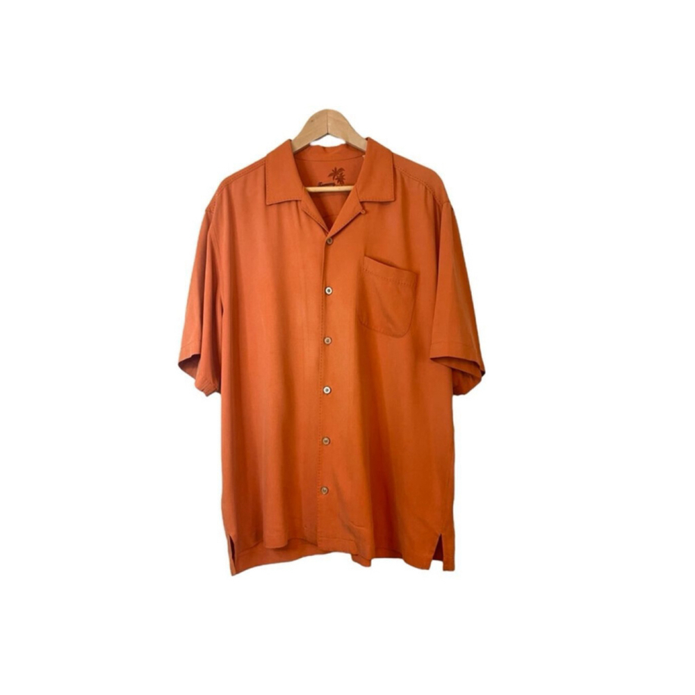 Tommy Bahama Mens Silk Short Sleeve Shirt Burnt Orange Large